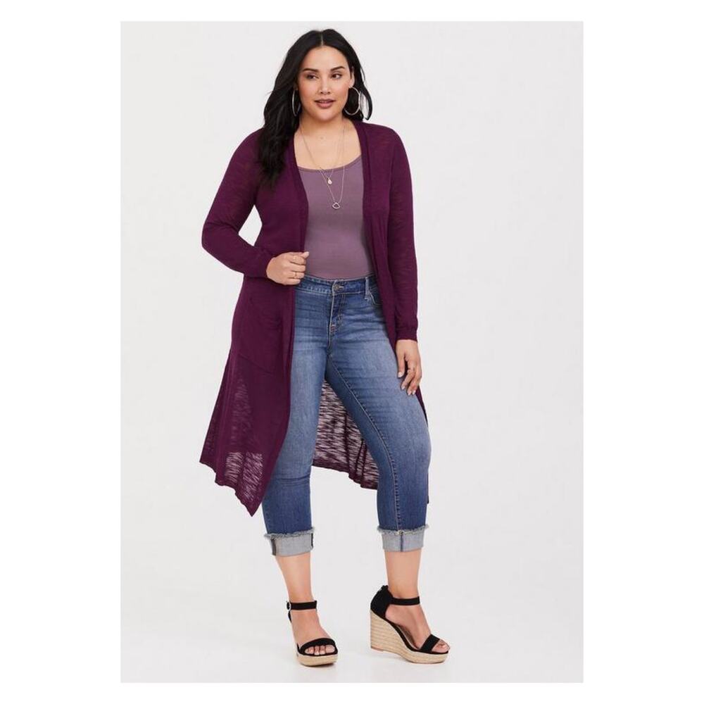 Torrid Burgundy Purple Slub Knit Long Cardigan Sz.3